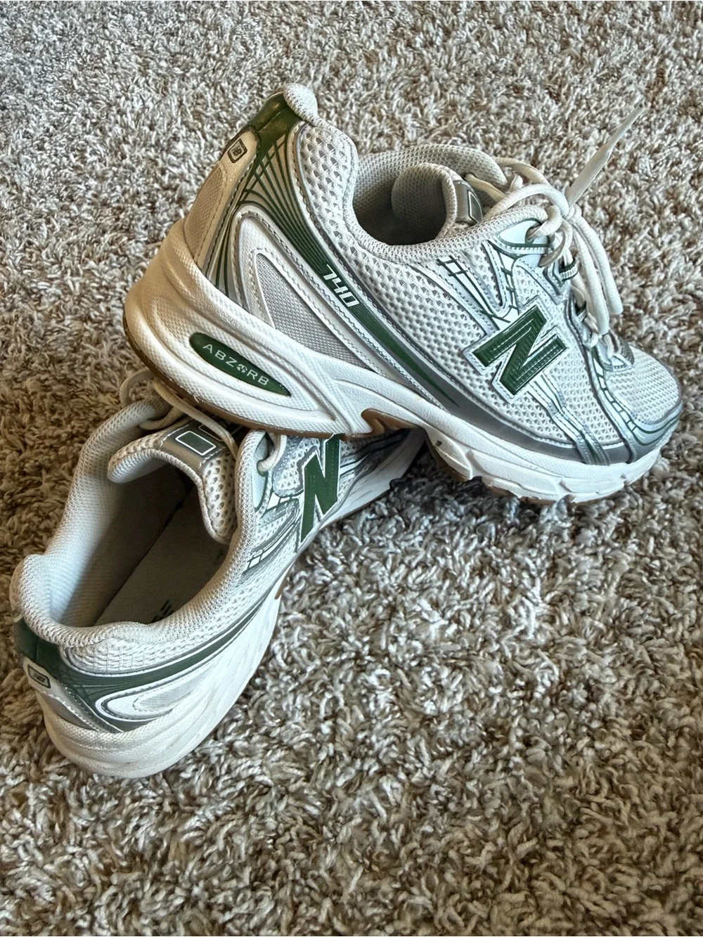 New Balance 740 White and Green Sneakers